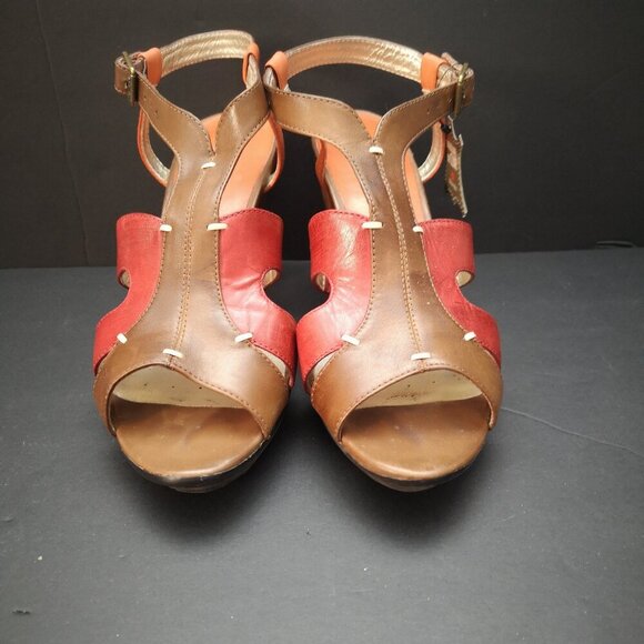 BE by Blondo Valorie Ladies Size 8.5 Leather Upper & Lining Brown & Red Sandals - Picture 2 of 15